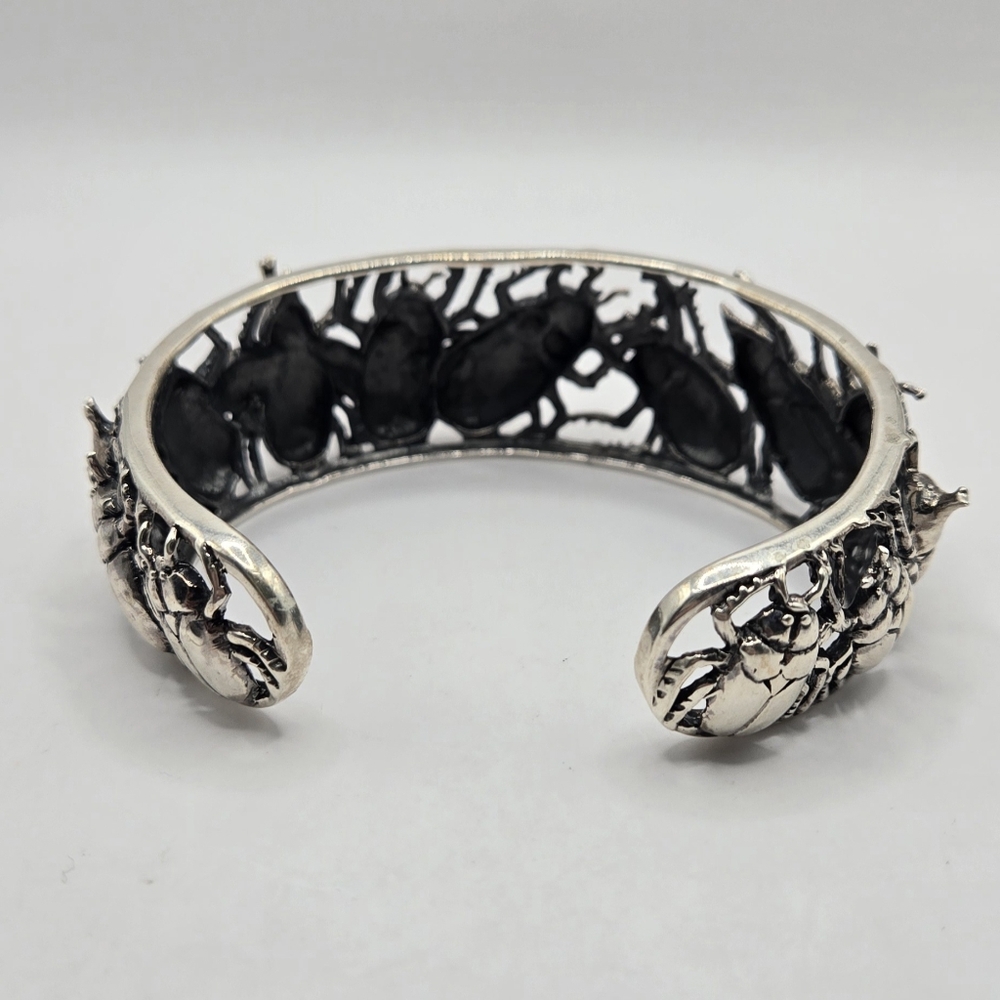 Intricate Solid Sterling Silver Beetle Cuff Brace… - image 3